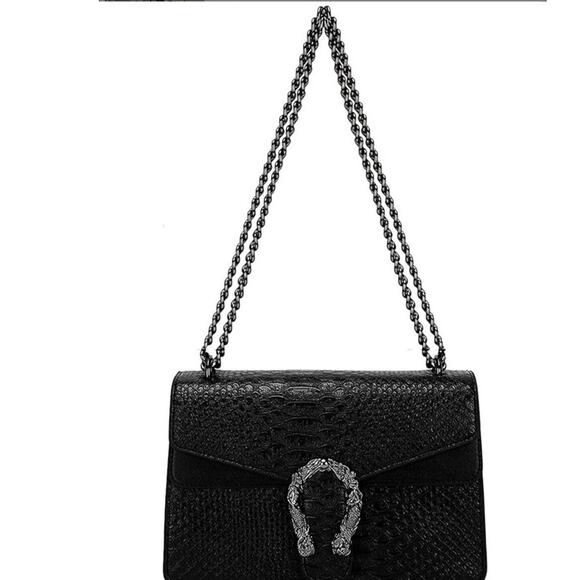 Kopnur Embossed Snakeskin PU Leather Crossbody Bag – Mermaid Buckle Chain Purse - Picture 11 of 11